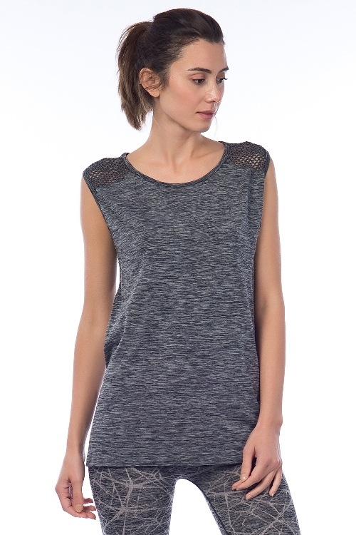 Jerf- Womens-Cape-Grey Melange-Seamless Active Top with Mesh-0