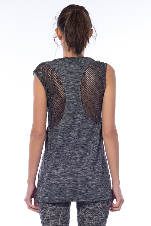 Jerf- Womens-Cape-Grey Melange-Seamless Active Top with Mesh-4224