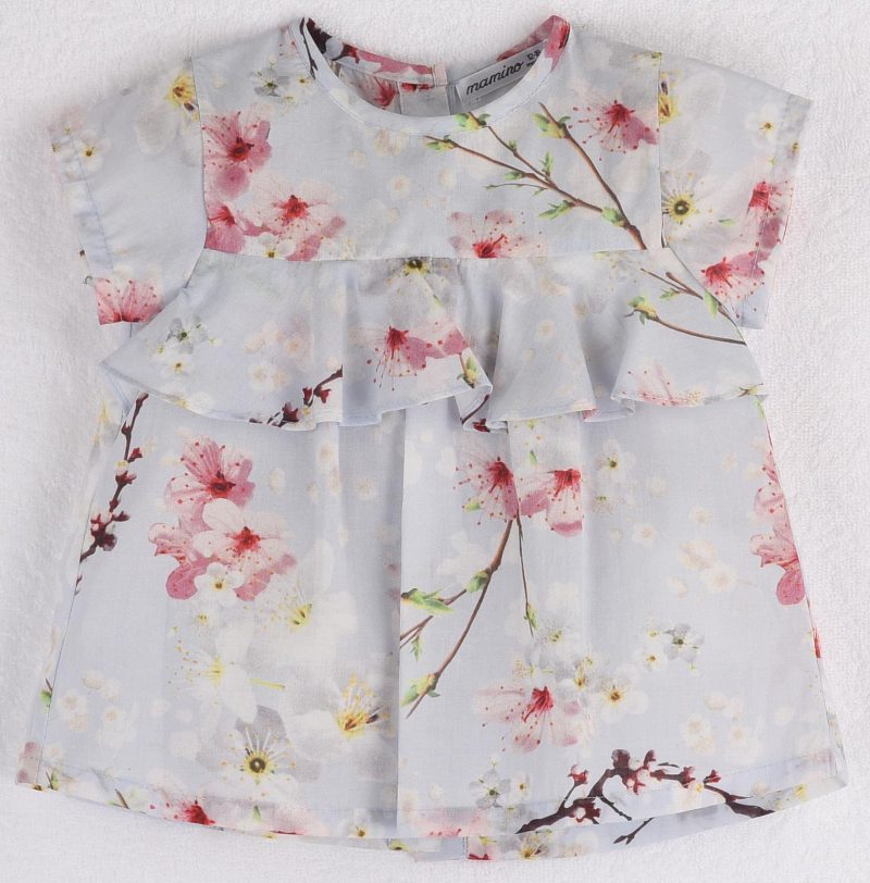 Mamino-Girl-Blossom- Printed Blouse Ruffle Short Sleeves-5110