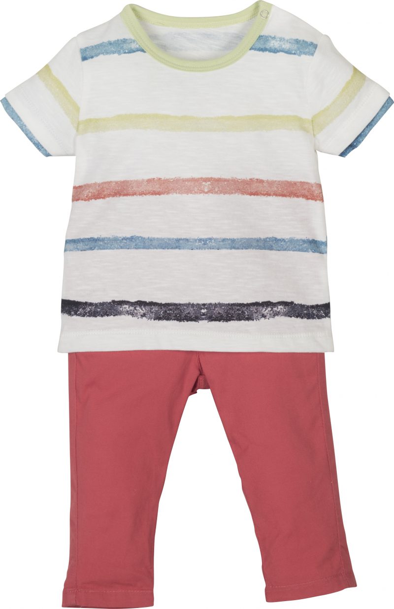 Mamino-Baby-Michael-White and Coral-Trouser and T Shirt Set-0