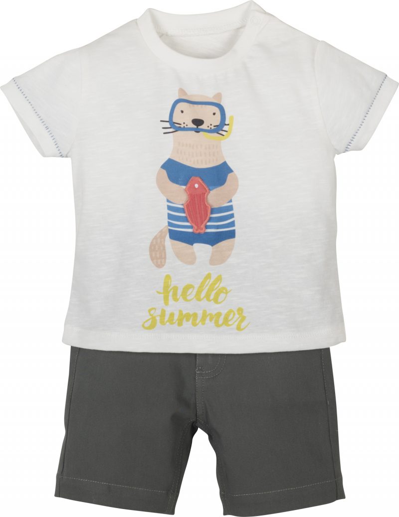 Mamino-Baby-Boy-Karl-White Khaki-Bermuda and T- Shirt Set-0