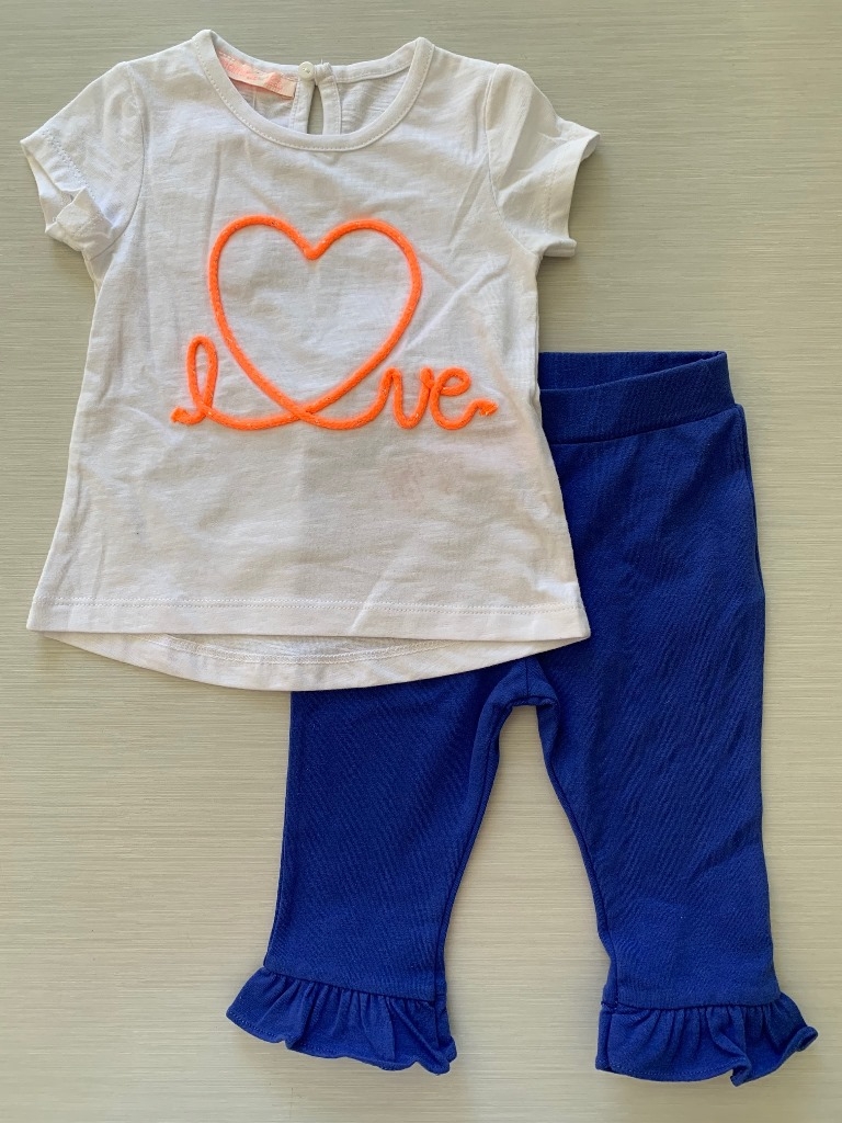 Mamino- Baby -Girl- Love- Blue Ruffle Pant and White Tee Shirt 2 Pieces Set-5022